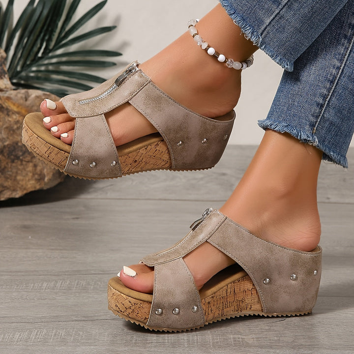 Casual women's platform wedge sandals; comfortable open-toe summer footwear, great for walking.