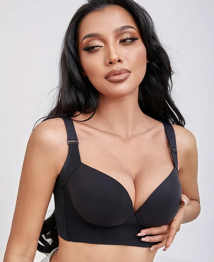 Adjustable strap plus size deep cup push-up bra with back closure, providing perfect fit & support.