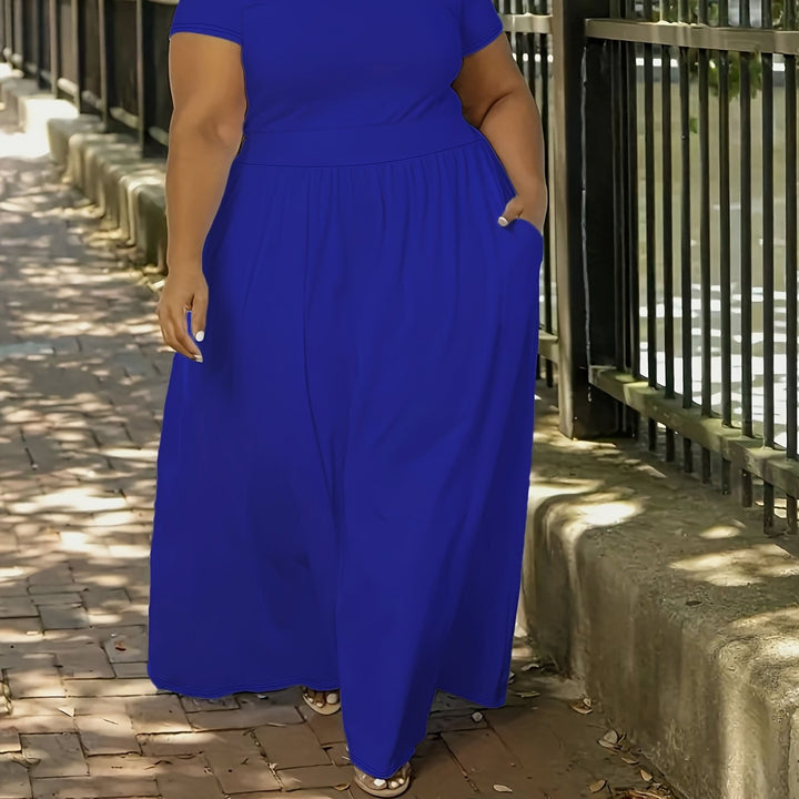 Flattering plus size flowy short sleeve maxi dress, boosting confidence and style.