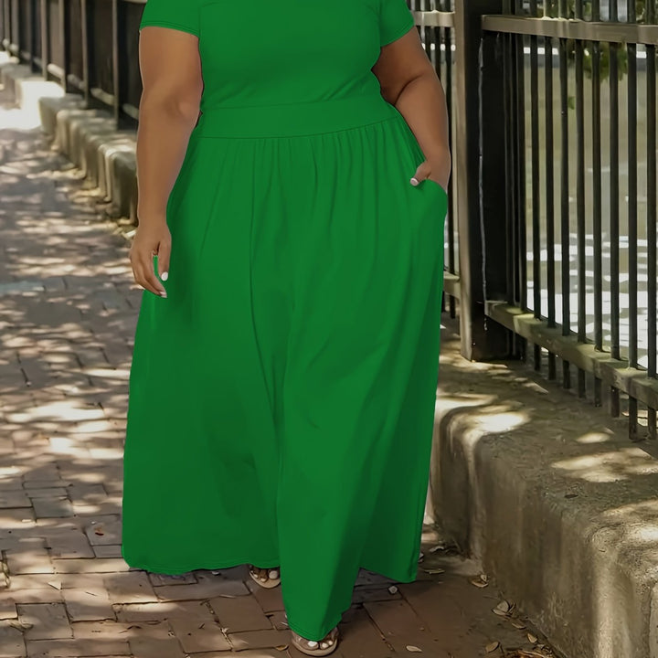 Breezy women's plus size summer maxi dress, short sleeve and flowy for hot days.