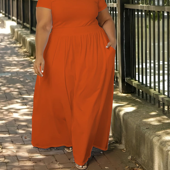 Women's plus size flowy short sleeve maxi dress, a must-have for comfort and style.