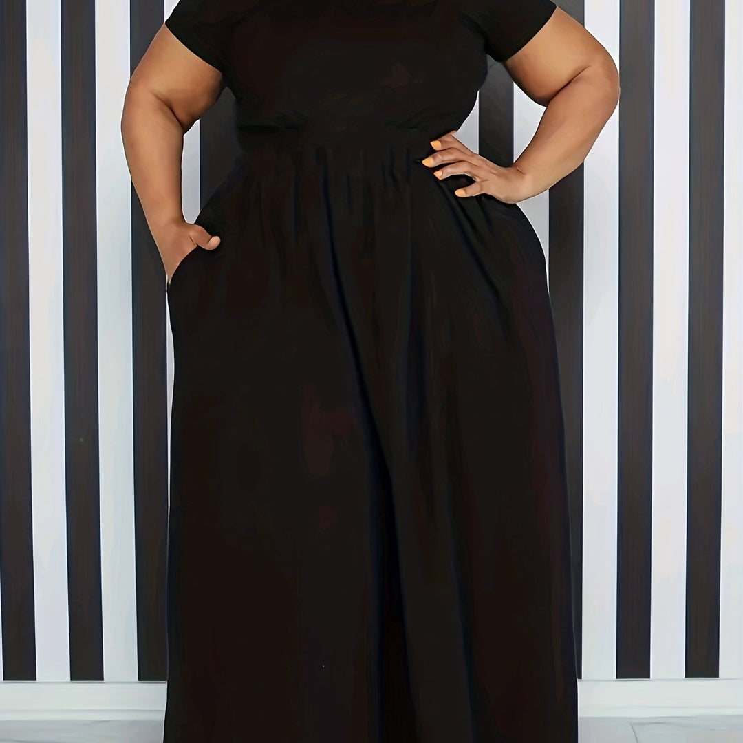 Stylish women's plus size flowy short sleeve maxi dress, for comfort, summer & vacation.