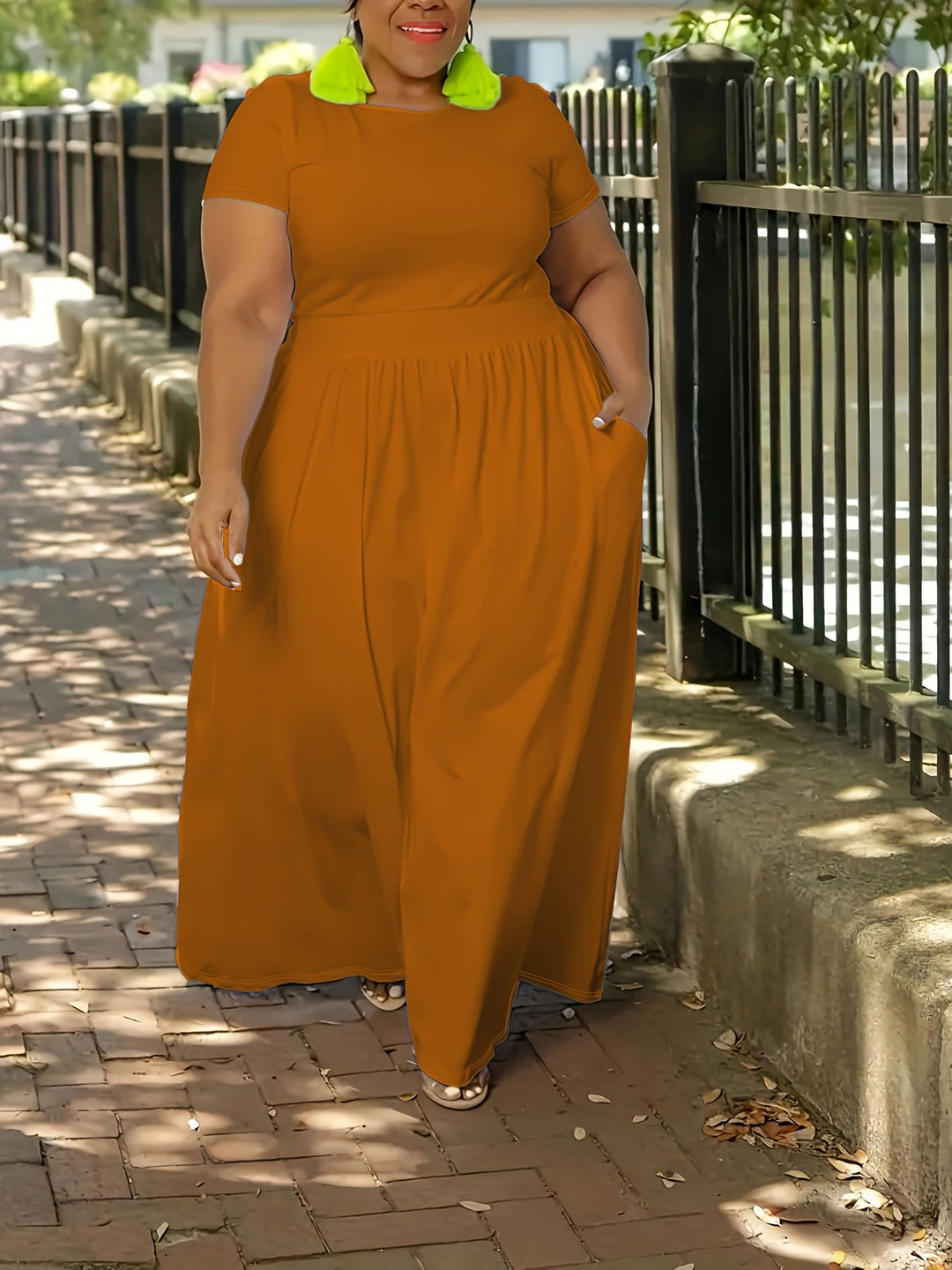 Soft, flowy plus size short sleeve maxi dress for women, offering effortless style.