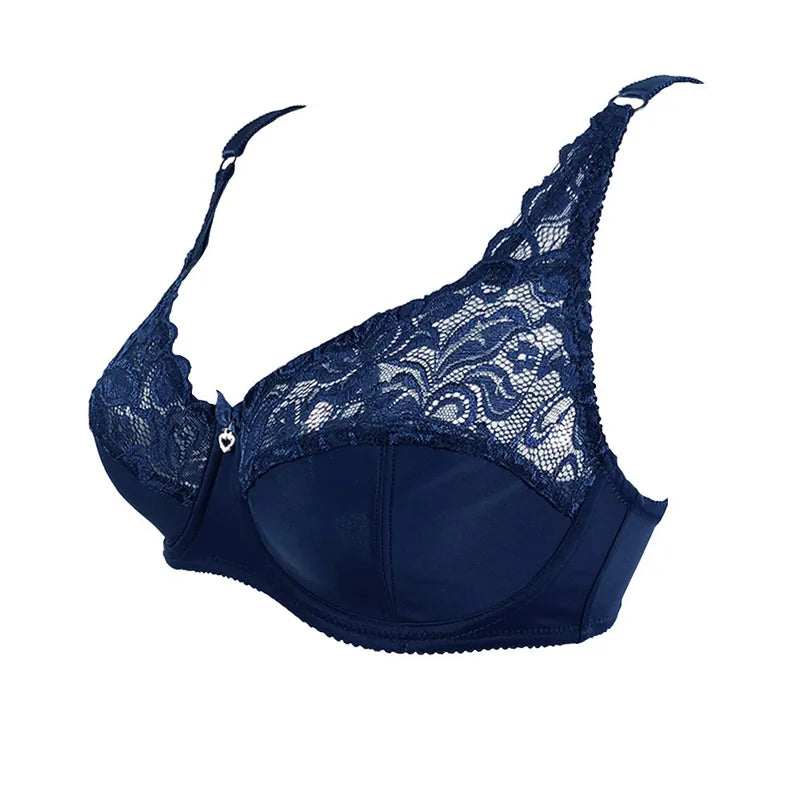 Front view of a women's plus-size lace push-up bra, showcasing supportive cups & elegant lace detailing.