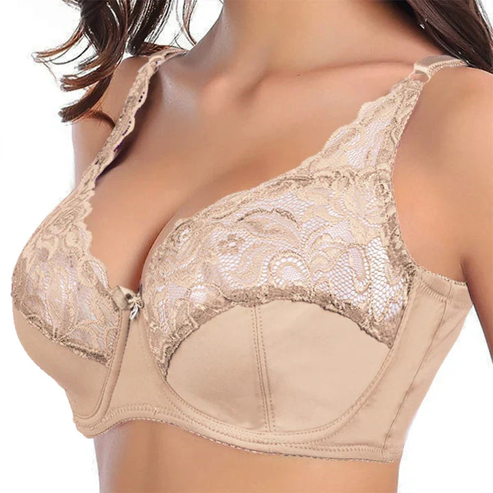 Elegant white plus-size lace push-up bra for women, designed for a perfect fit, beautiful silhouette & lift.
