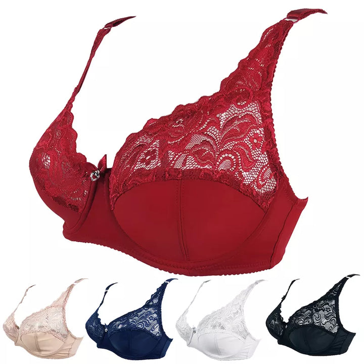 Beige plus-size push-up bra with delicate lace trim, offering comfort, excellent support & a smooth finish.