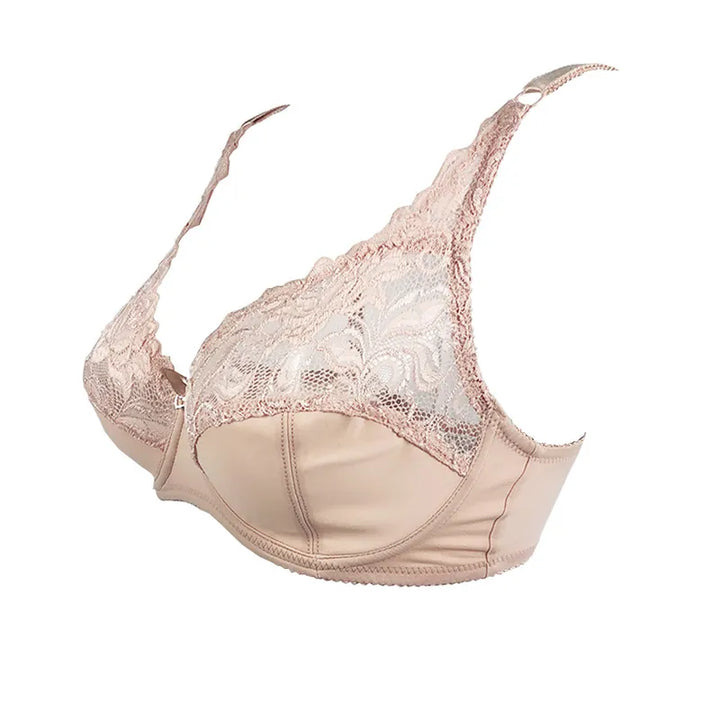 Everyday luxury: navy plus-size lace push-up bra, providing support, feminine style & a confidence boost.