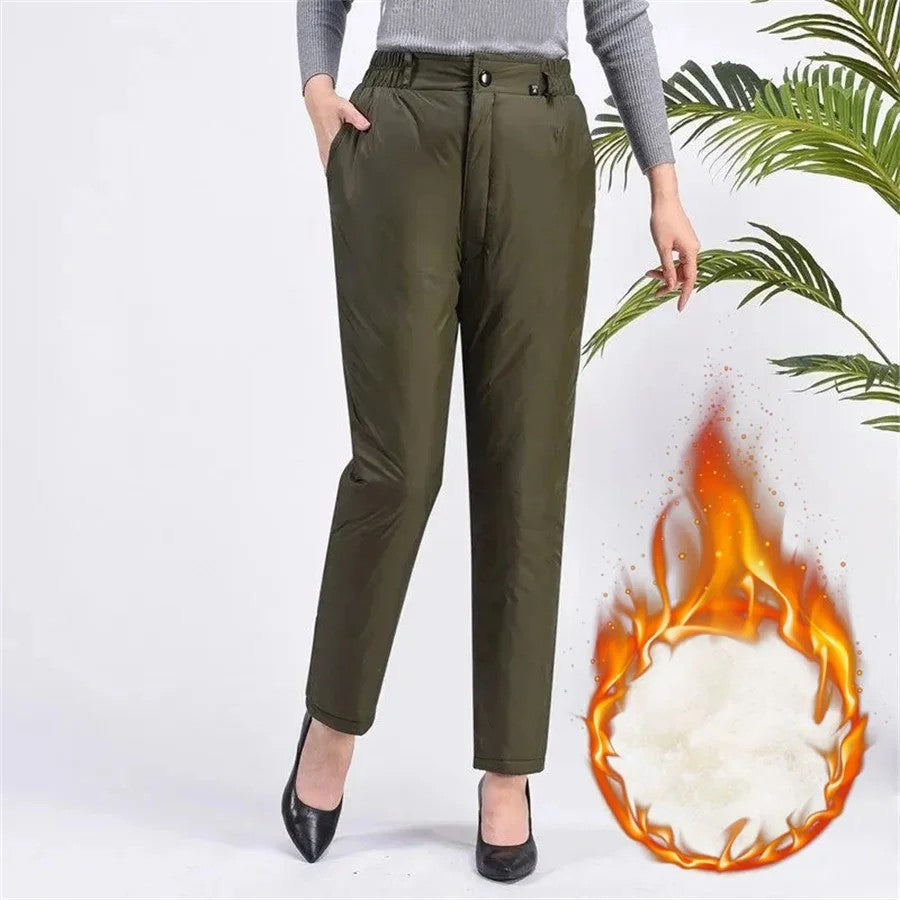 Fall fashion plus size women's straight leg down pants, ideal for warmth & relaxed fit.