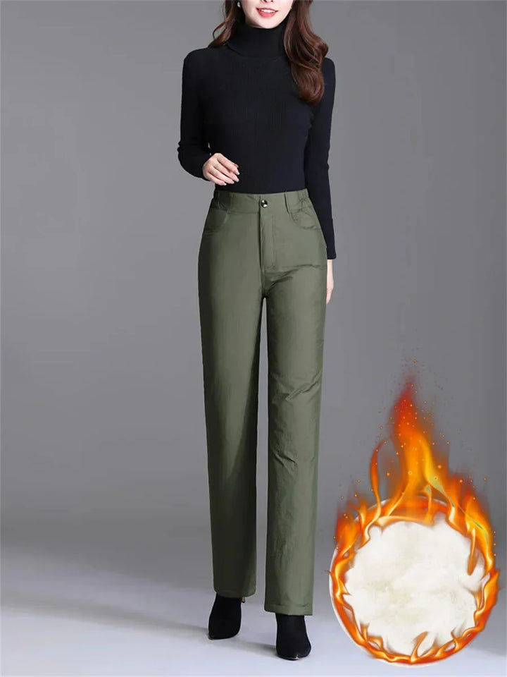 Warm women's plus size straight leg down pants, designed for cold weather & casual wear.