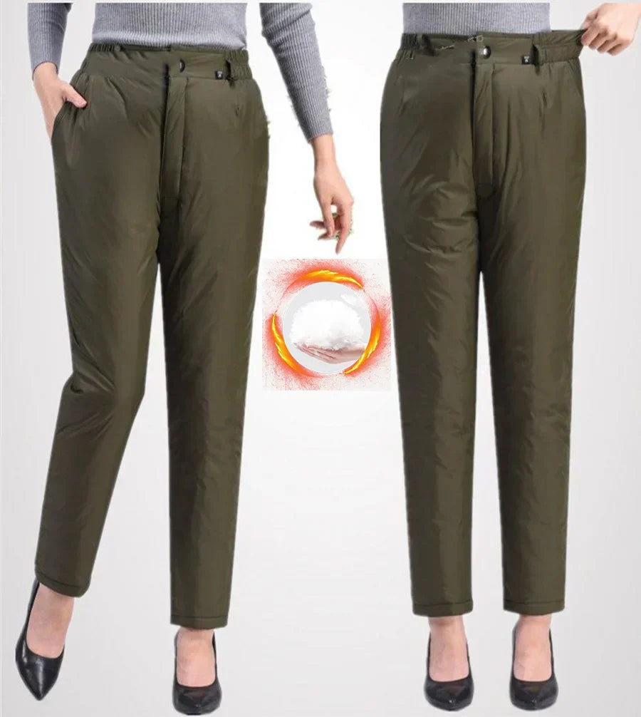 Fall winter plus size women's straight leg down pants, offering cozy warmth & relaxed fit.