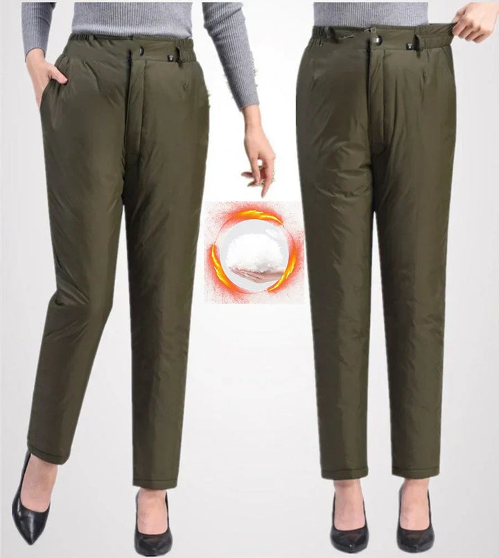 Fall winter plus size women's straight leg down pants, offering cozy warmth & relaxed fit.