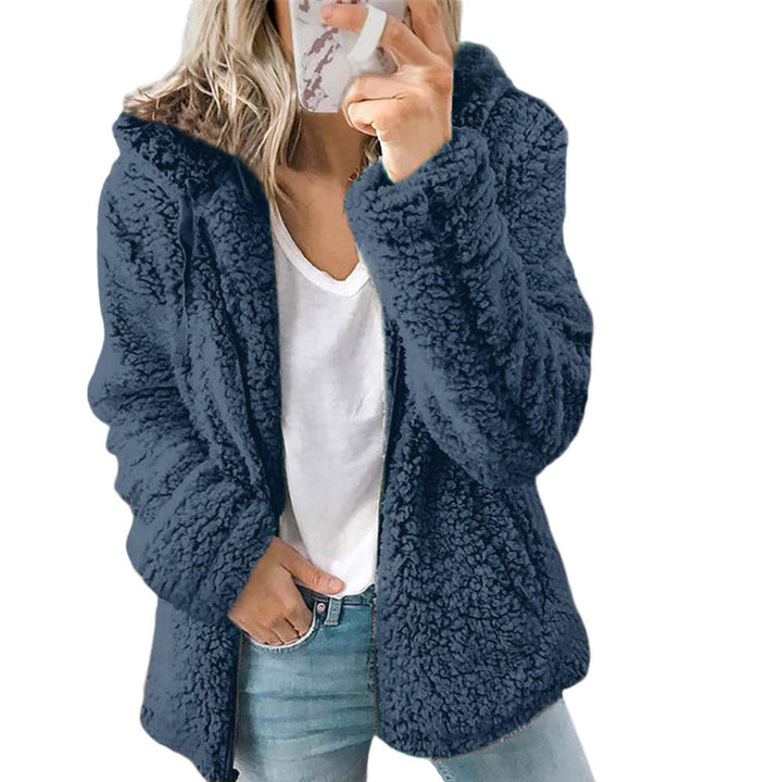 Fashionable women's plush teddy jacket. Cozy & soft, perfect everyday wear outerwear for fall & winter.
