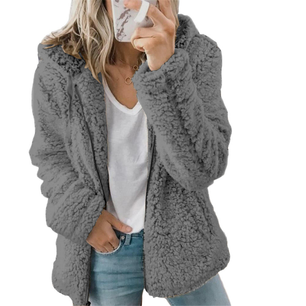 Chic women's zipper plush teddy bear jacket. Enjoy soft comfort and cozy style for fall & winter fashion.