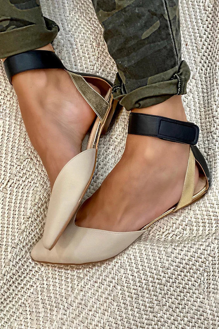 Women's pointed-toe flats with elegant ankle strap. Perfect comfortable professional office workwear shoes.