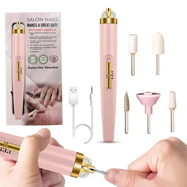 Portable electric nail buffer and full manicure kit, neatly stored in a compact, durable travel case.