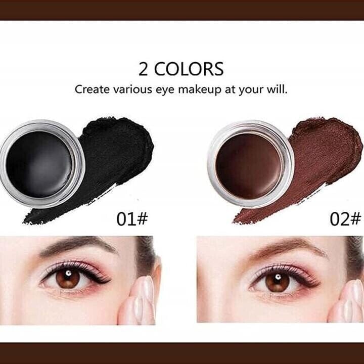Cosmetic beauty tool kit for women's precise gel eyeliner. Smudge-proof, long-lasting black/brown eye makeup application.