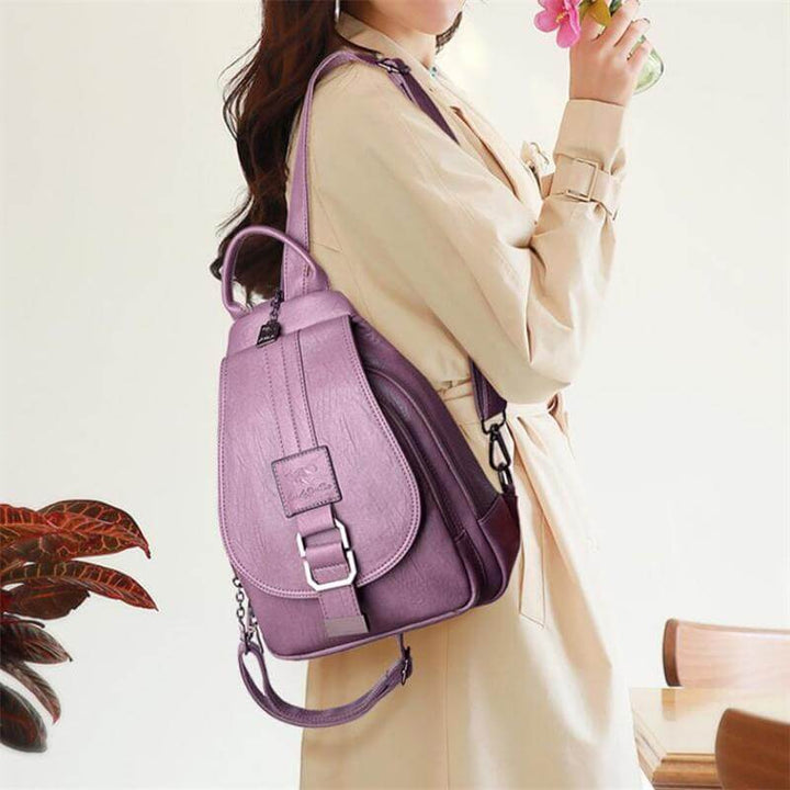 Everyday carry women's leather backpack, water-resistant, crafted from premium leather.