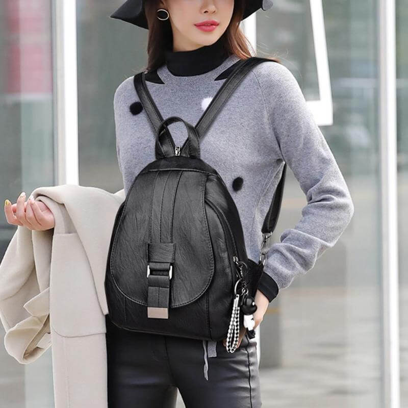 Stylish women's premium leather backpack, water-resistant, for all daily adventures.