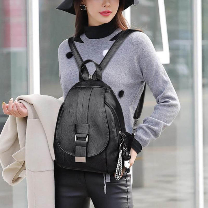 Stylish women's premium leather backpack, water-resistant, for all daily adventures.