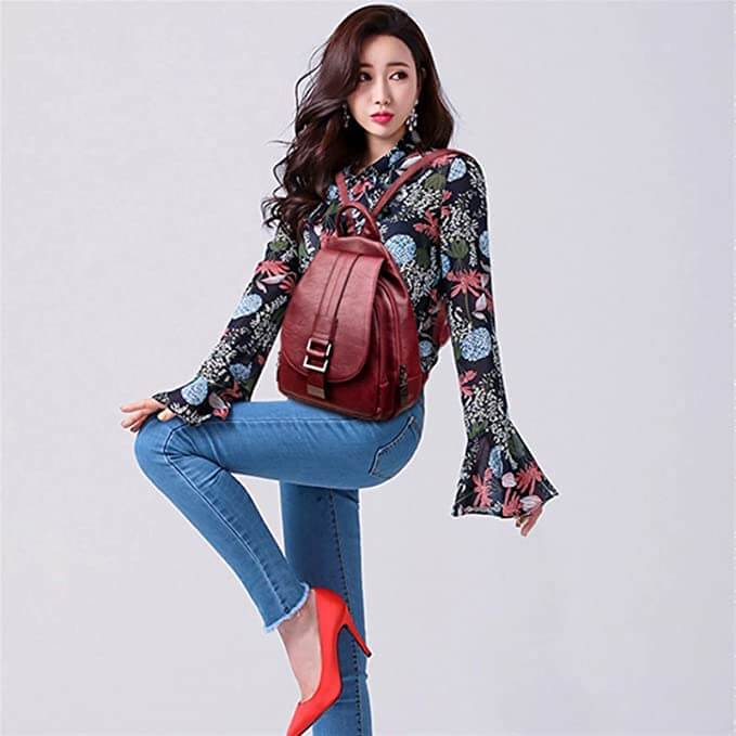 Durable premium leather women's backpack, water-resistant, for all seasons and uses.