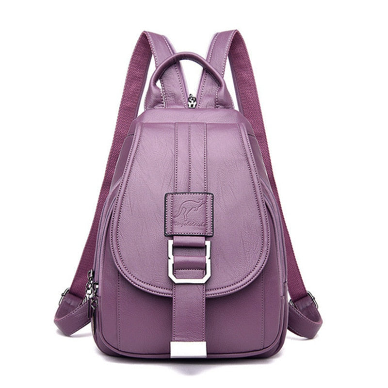 Durable premium leather women's backpack, water-resistant, ideal for urban explorers.