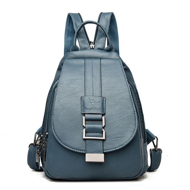 Structured premium leather women's backpack, water-resistant, a chic commuter bag.