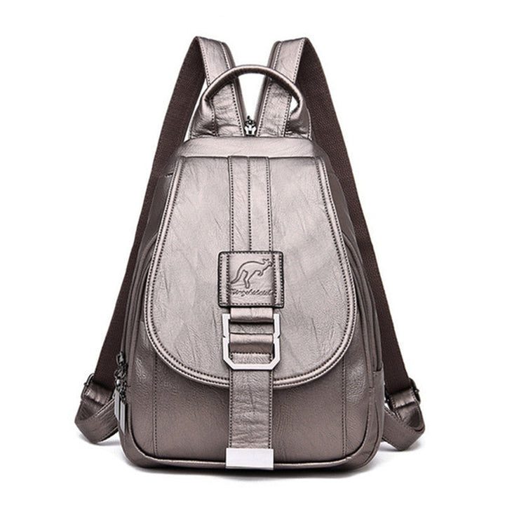 Water-resistant women's leather backpack, premium quality for everyday carry & style.