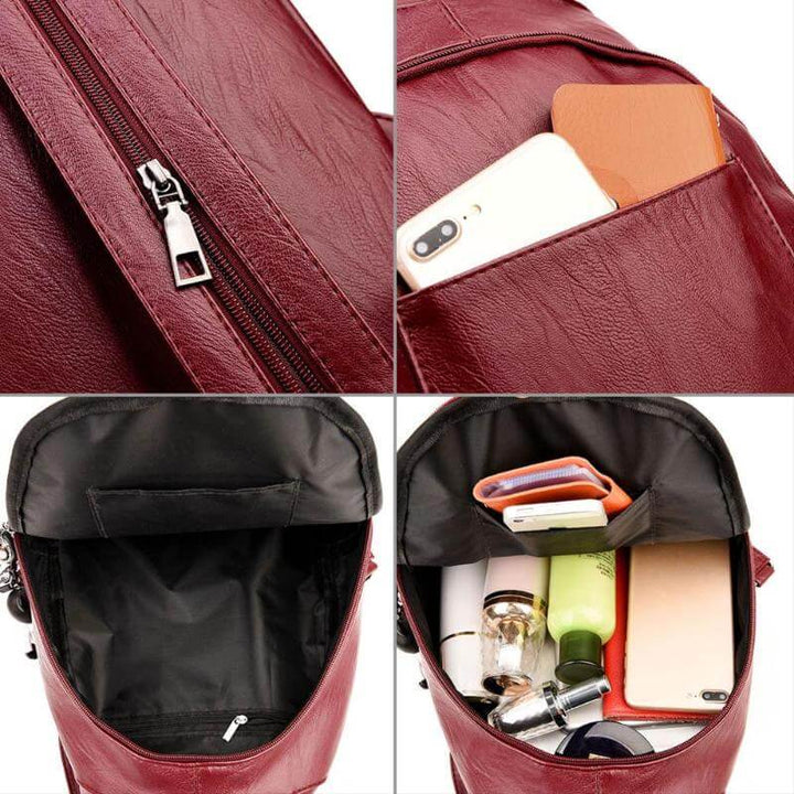 Chic water-resistant women's leather backpack, ideal for travel, work, and fashion.