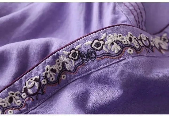 Casual chic pink patterned women's blouse, relaxed fit, embroidery.