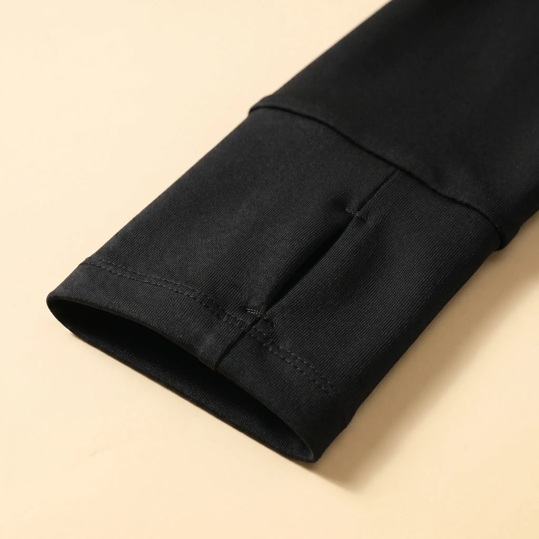 Stretch women's quarter-zip layering top, comfortable long sleeve gym apparel for activewear.