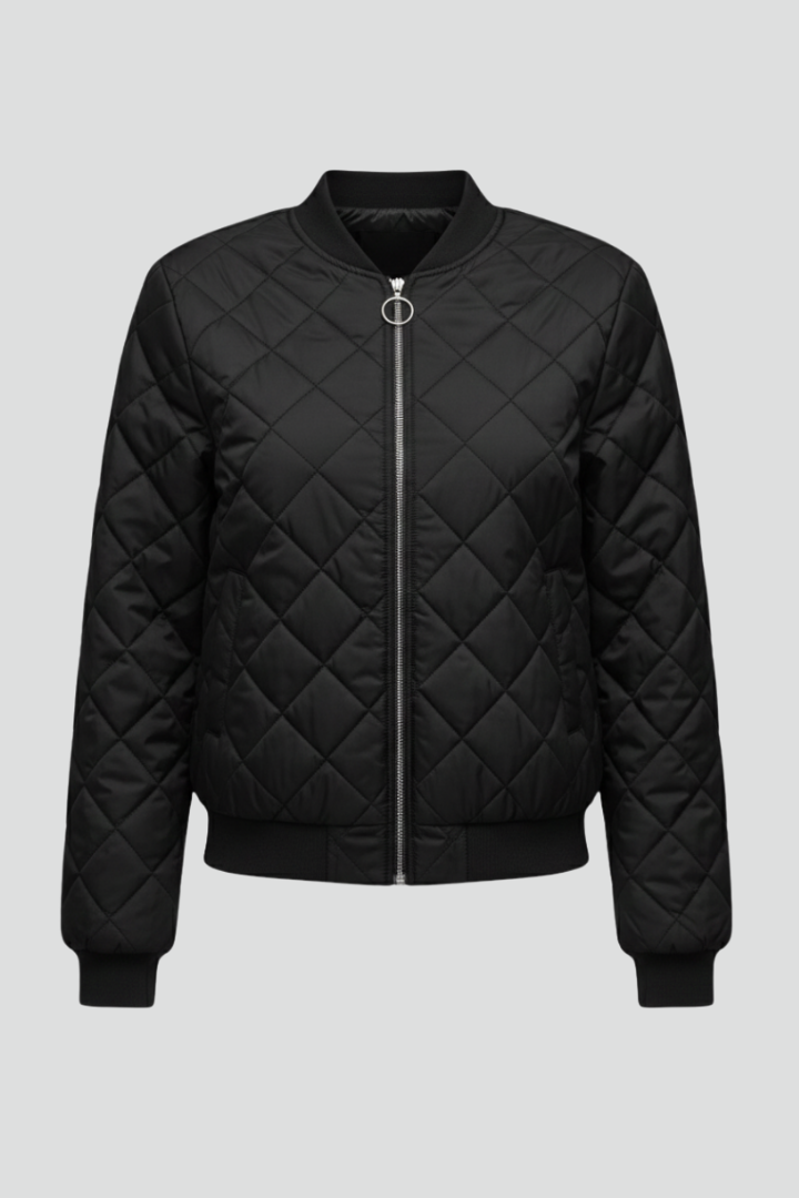 Women's quilted zip jacket with a relaxed fit, perfect for casual fall fashion and comfortable everyday wear.