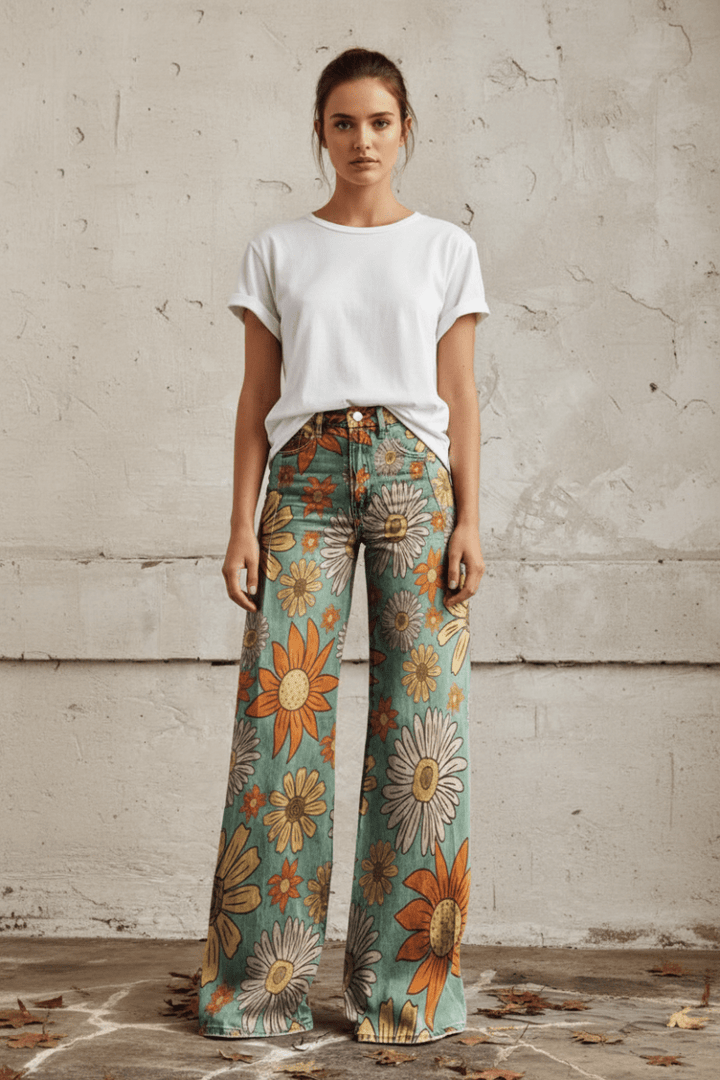 Women's summer floral relaxed fit jeans, breathable baggy design, ultimate comfort.