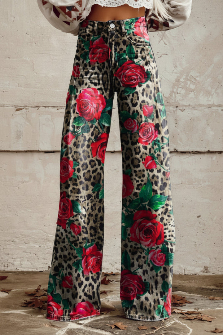 Trendy women's patterned relaxed fit baggy jeans, breathable fabric for everyday comfort.