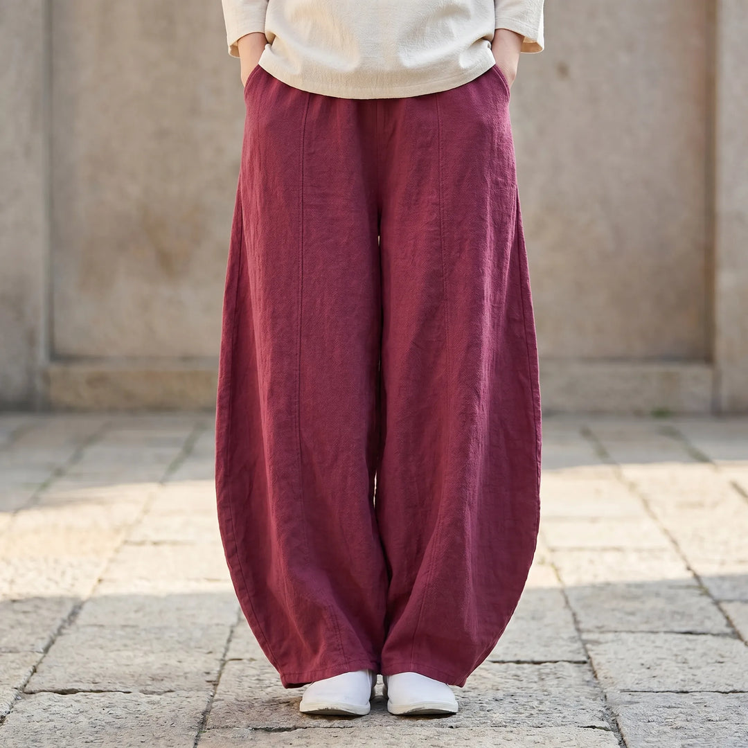 Women's relaxed fit barrel pants in a comfortable wide leg style, ideal for casual everyday wear.