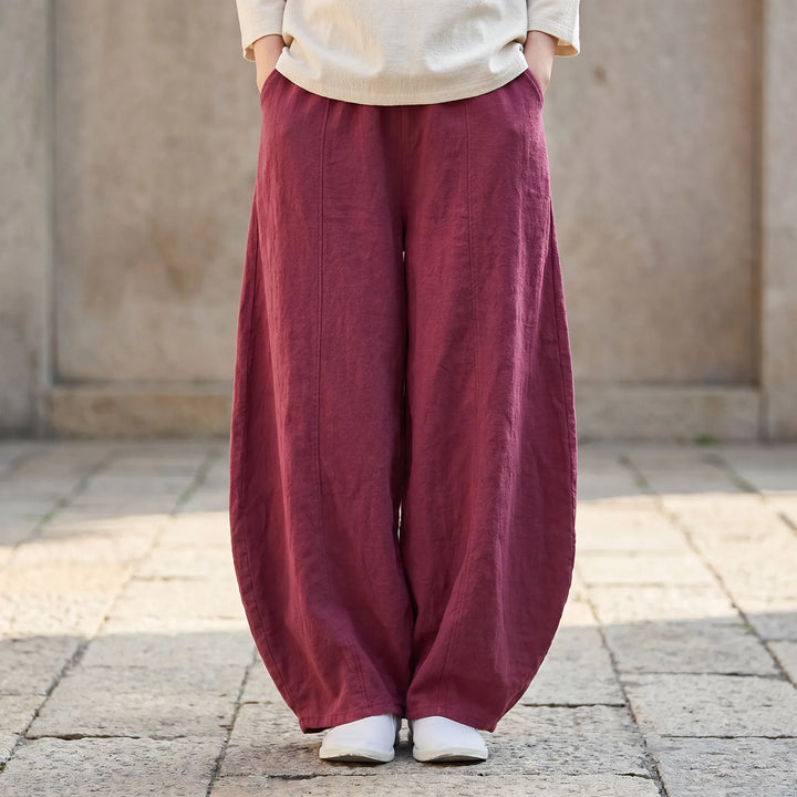 Women's relaxed fit barrel pants in a comfortable wide leg style, ideal for casual everyday wear.