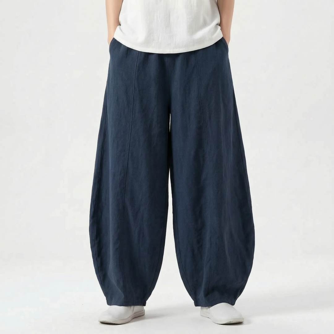 Everyday women's pull-on barrel pants, featuring a comfortable elastic waist and a stylish wide leg.