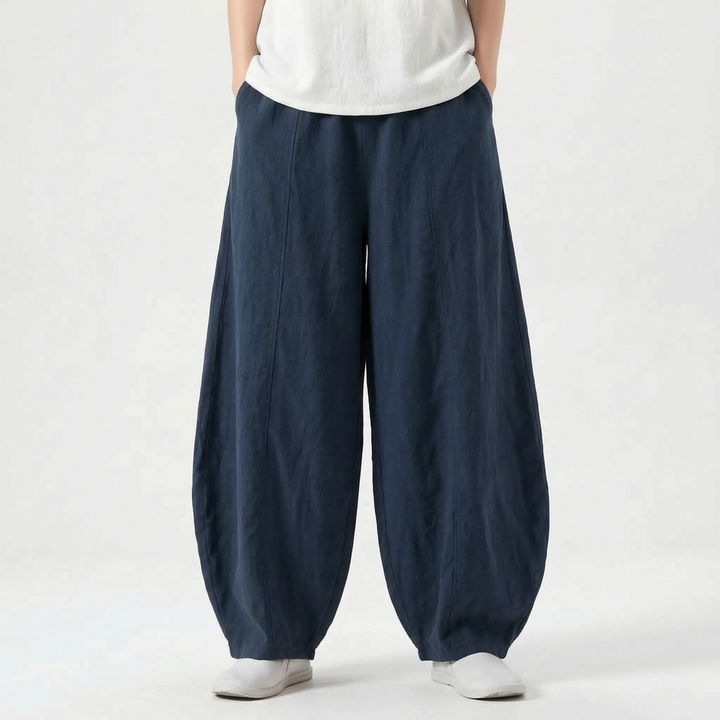 Everyday women's pull-on barrel pants, featuring a comfortable elastic waist and a stylish wide leg.