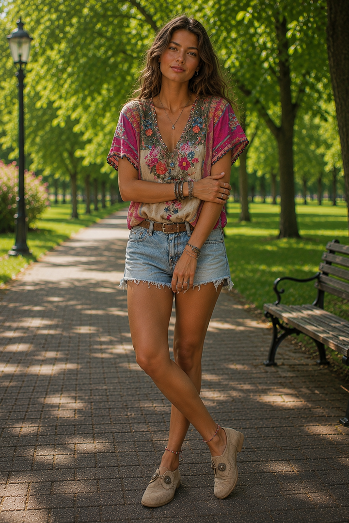 Effortless women's summer boho top. Relaxed fit for casual festival days & everyday bohemian style.