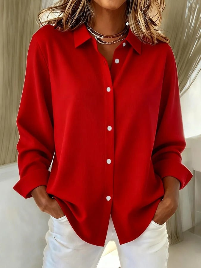 Casual women's long sleeve button down top, relaxed fit. A versatile addition to any womens fashion wardrobe.