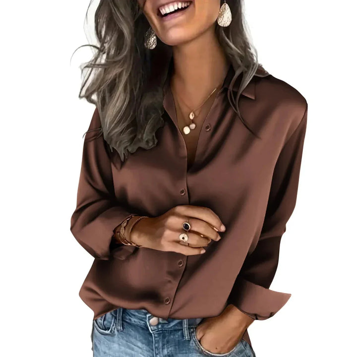 Stylish women's relaxed fit top, a classic button down shirt for modern everyday fashion.