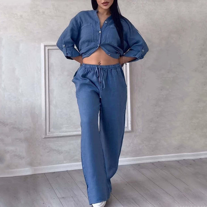 Wide leg women's pants, relaxed fit, comfortable for casual wear or summer fashion sets.
