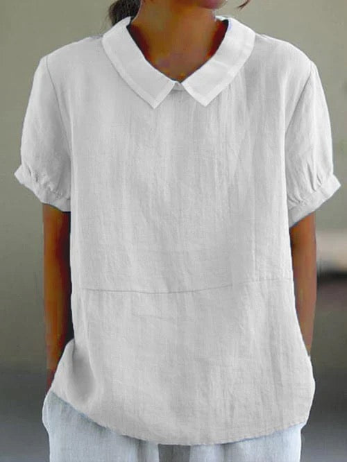 Comfortable women's Peter Pan collar blouse, relaxed fit top, great for summer everyday wear.