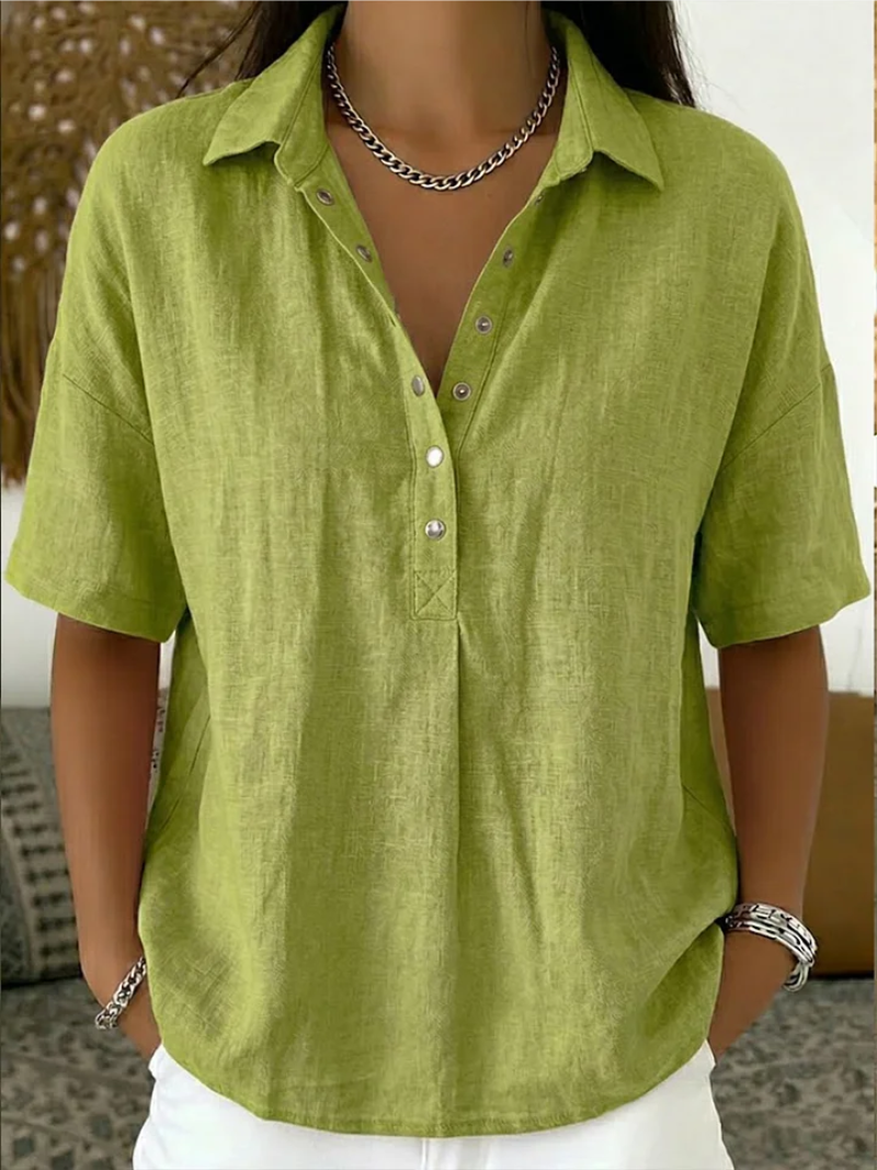 Stylish women's relaxed fit collar shirt, featuring chic button details. Ideal for everyday casual wear.