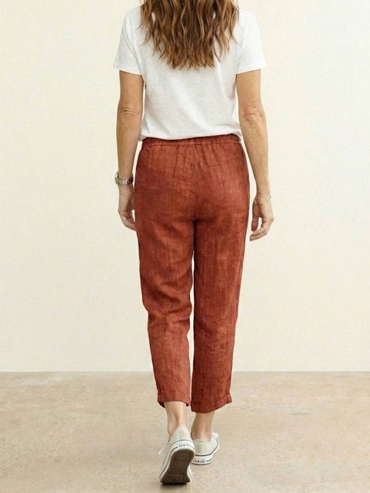 Everyday women's cuffed pants, elastic waist, relaxed fit for ultimate comfort.