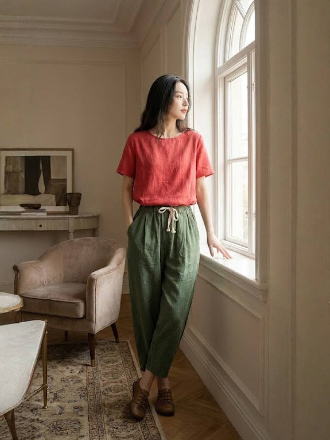 Women's everyday comfort pants, relaxed fit, cuffed hem, perfect for versatile wear.