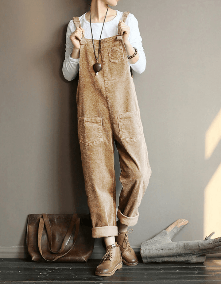 Vintage-inspired relaxed fit women's dungaree jumpsuit, stylish and comfortable for casual wear.