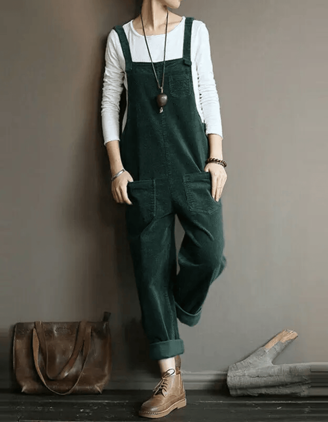 Women's casual wide leg dungaree jumpsuit, a relaxed fit everyday outfit with a vintage touch.