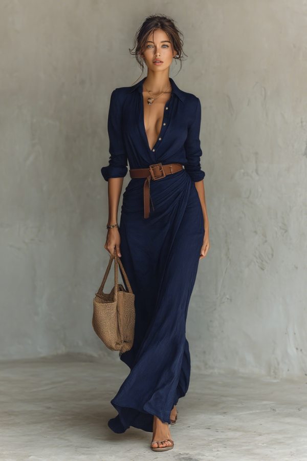 Back view of a women's relaxed fit maxi dress, highlighting its comfortable, flowy design for versatile everyday summer fashion.