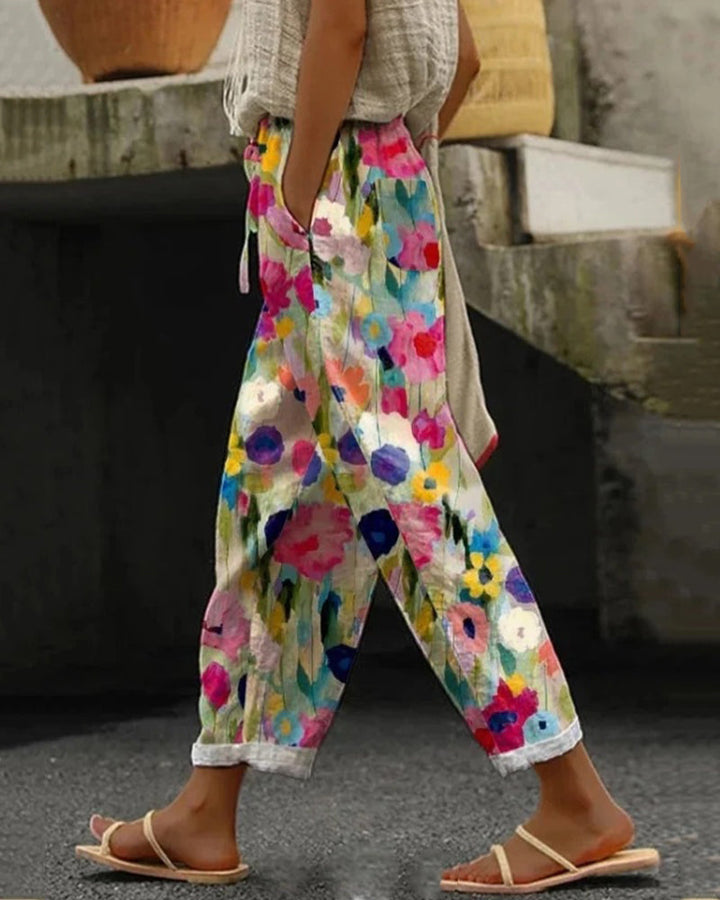 Stylish women's floral print wide leg casual pants for a relaxed summer look and comfortable everyday wear.