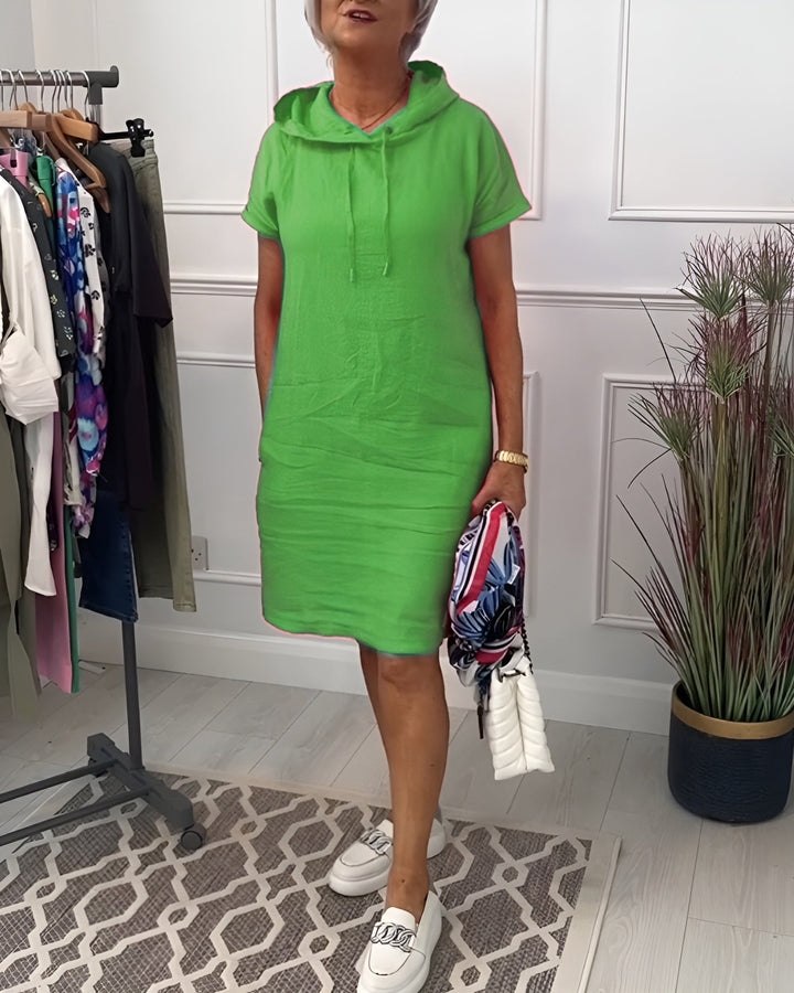 Women's long sleeve hoodie midi dress, a relaxed fit casual design for ultimate comfort.